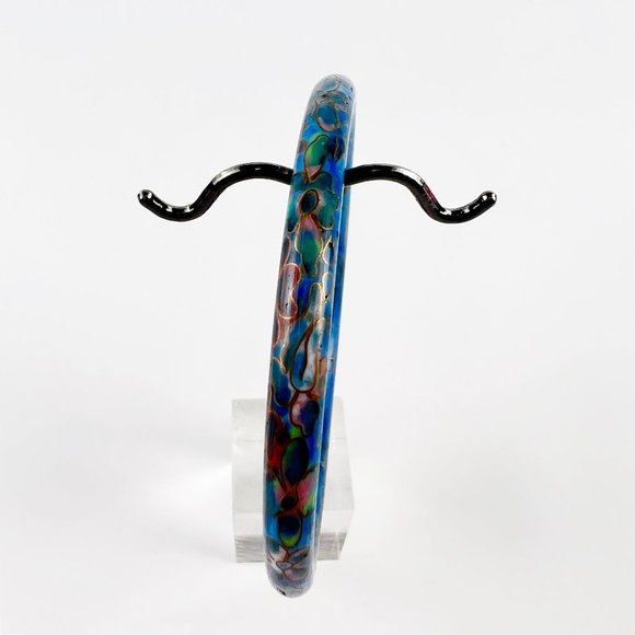 Vintage Chinese Blue Cloisonne Enamel Floral Round Bangle Bracelet - Picture 4 of 7